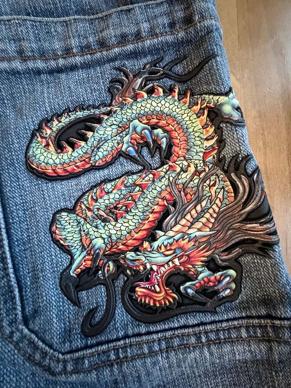 JNCO Jeans Youth Size 8 Blue Denim Dragon Patch Skater Jeans